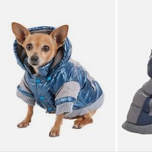 Pet Life 3M Thinsulate Retro Blue Gray Puffer Coat with Detachable Hood 12-14"